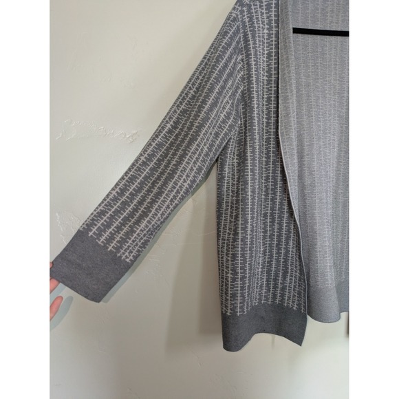 Sioni Cardigan Womens XL Open Front Soft Knit Sweater Gray White Preppy City - Picture 4 of 11